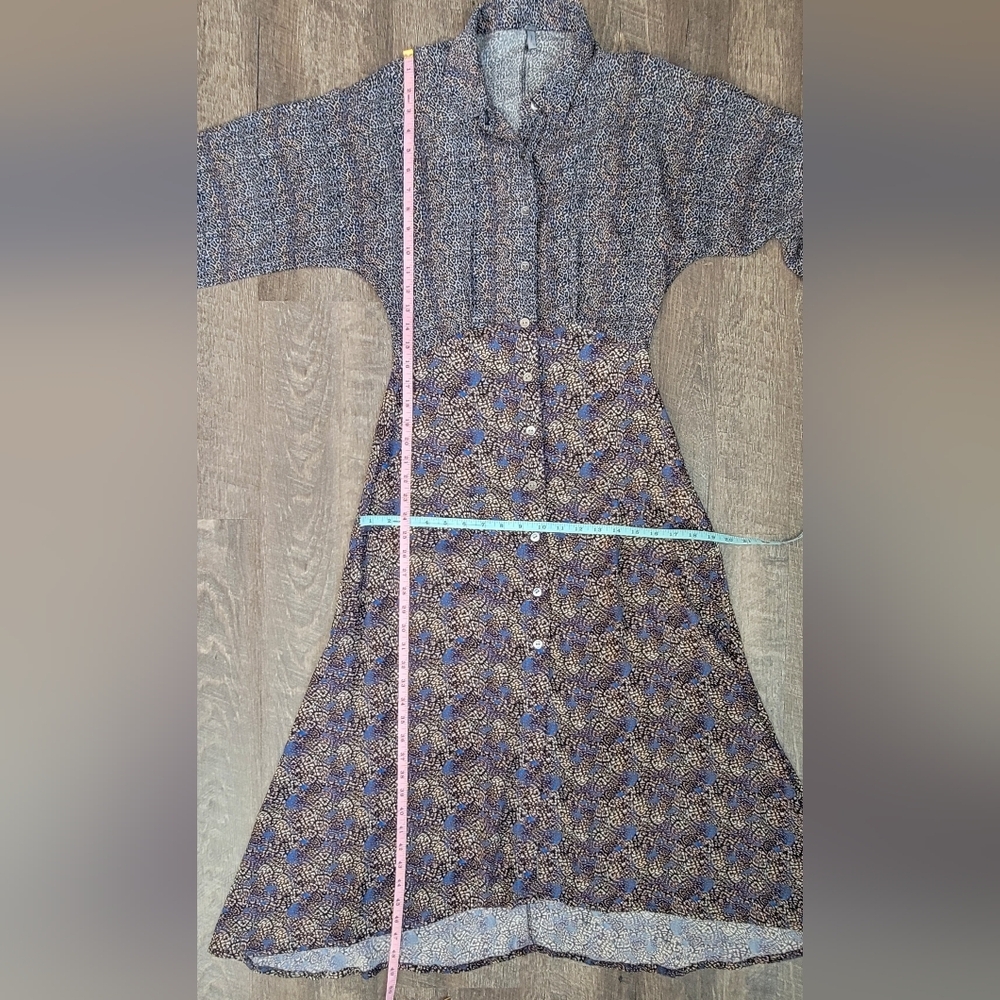 Bl^nk London Anthropologie Midi Dress Womens S Black Blue Tan Animal Print Boho - Picture 12 of 15